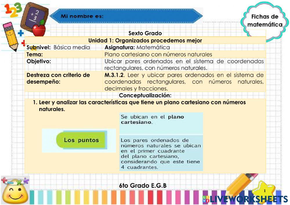 Plano cartesiano con números naturales