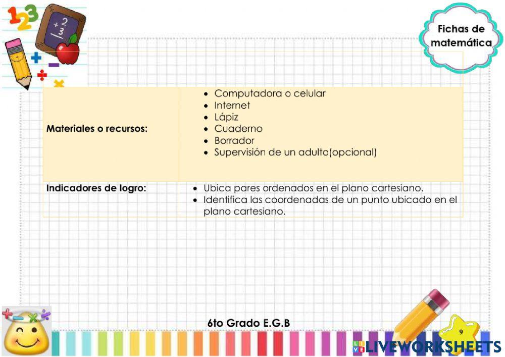 Plano cartesiano con números naturales