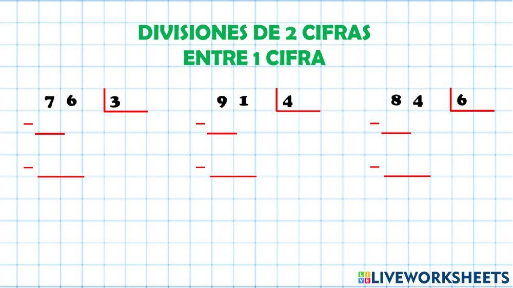 Divisiones de 2 cifras entre 1 cifra