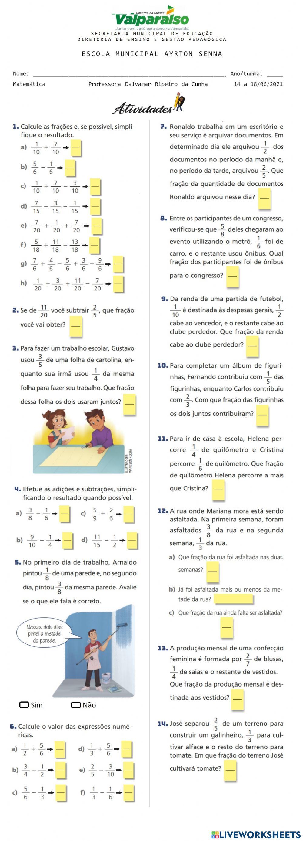 Adição e subtração de frações
