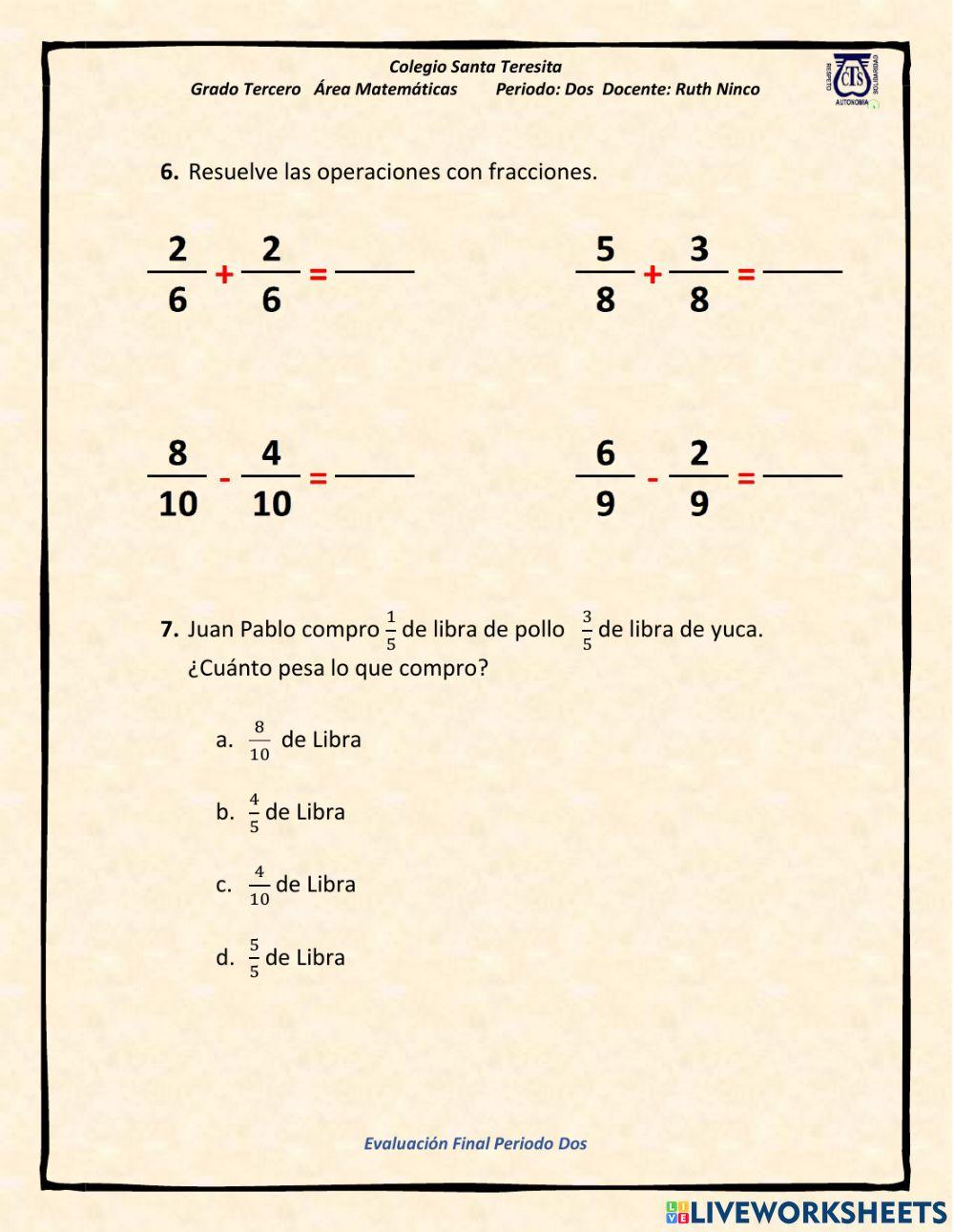 Ev. final periodo dos grado 3