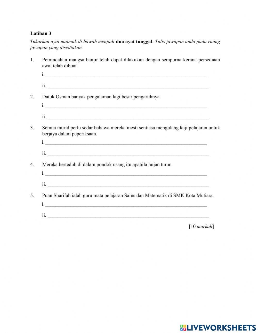 Ayat Tunggal, Ayat Majmuk