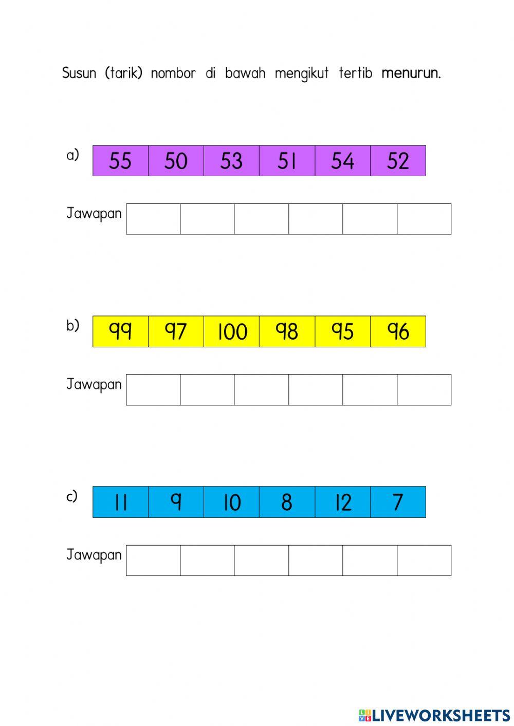 Matematik tahun 1 susun nombor