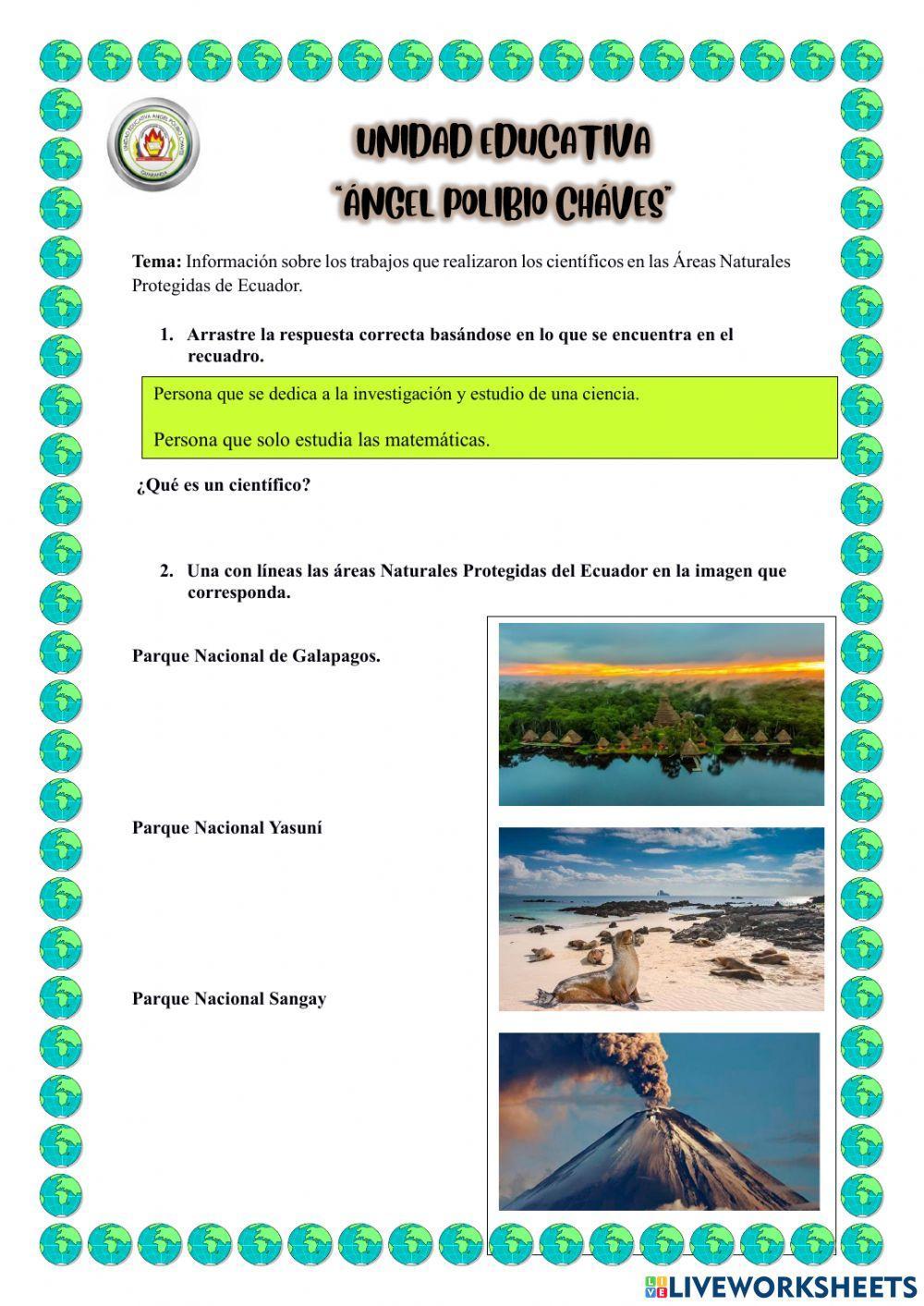 Información sobre los trabajos que realizaron los científicos en las Áreas Naturales Protegidas de Ecuador.