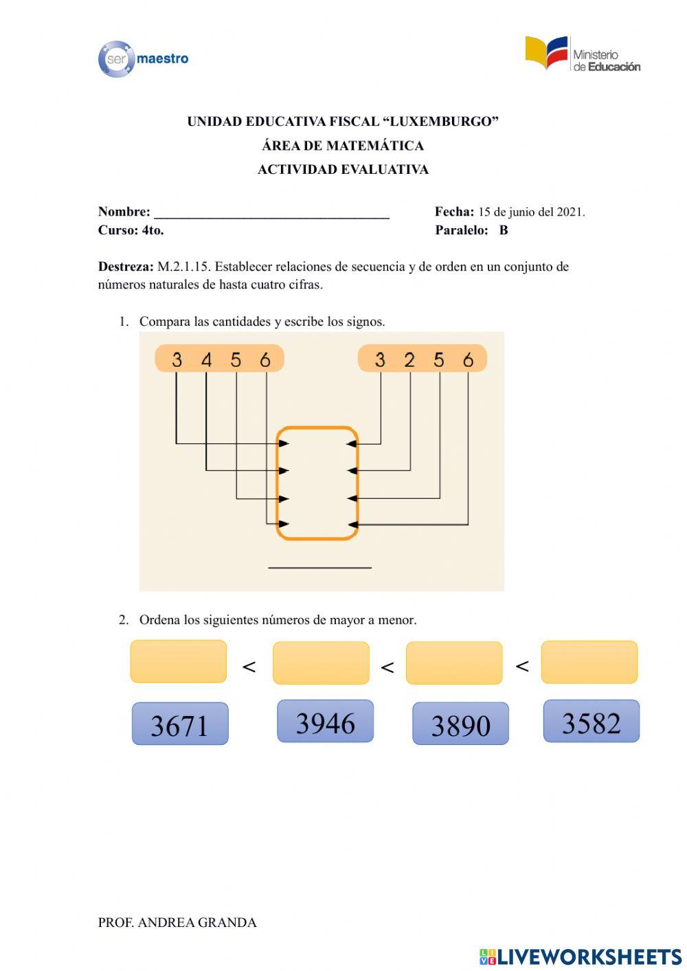Relacion de numeros de cuatro cifras