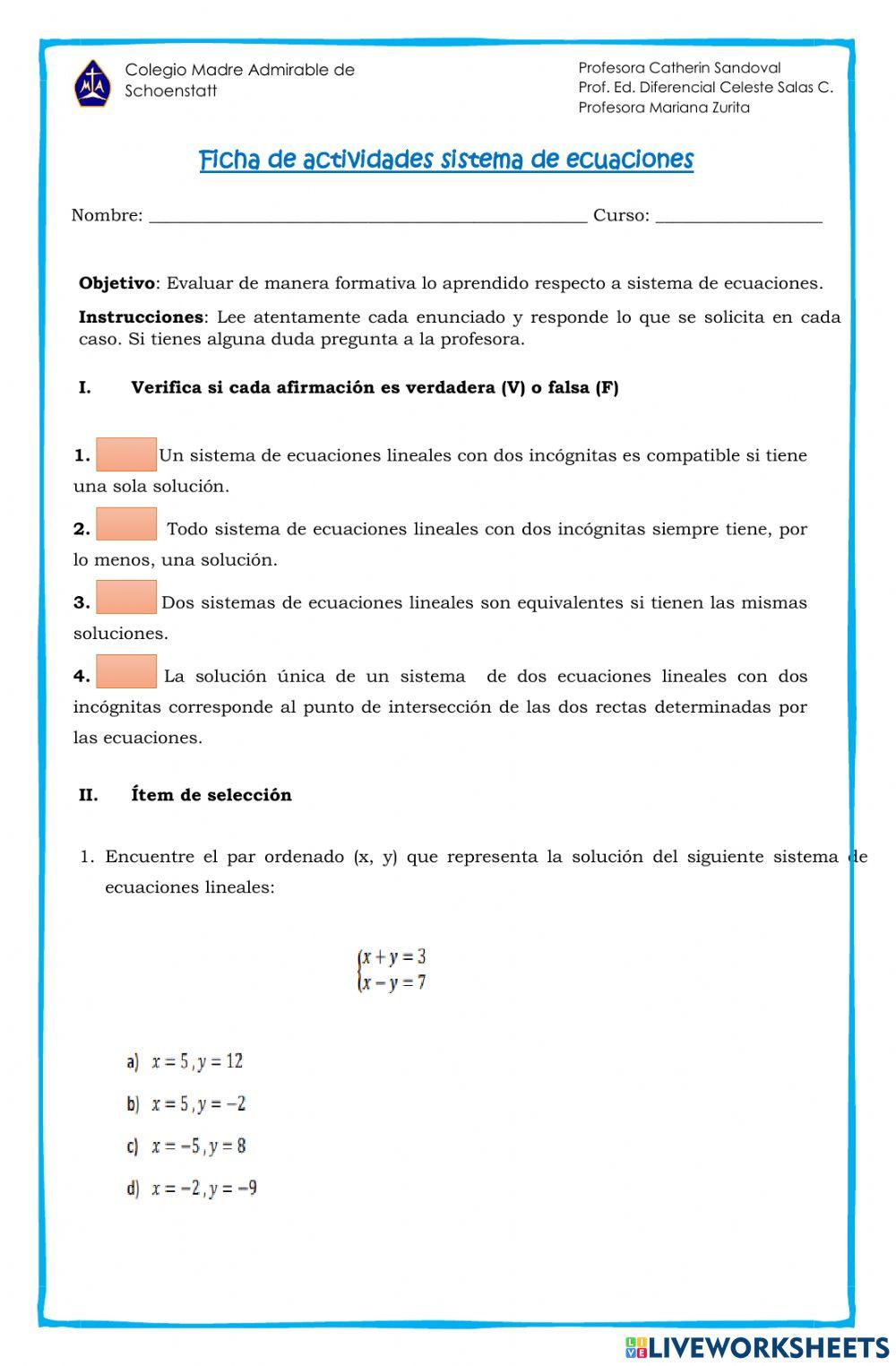 Sistema de ecuaciones