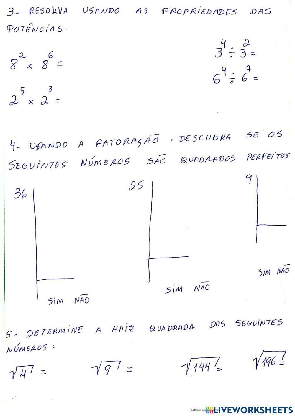 Avaliação de matemática