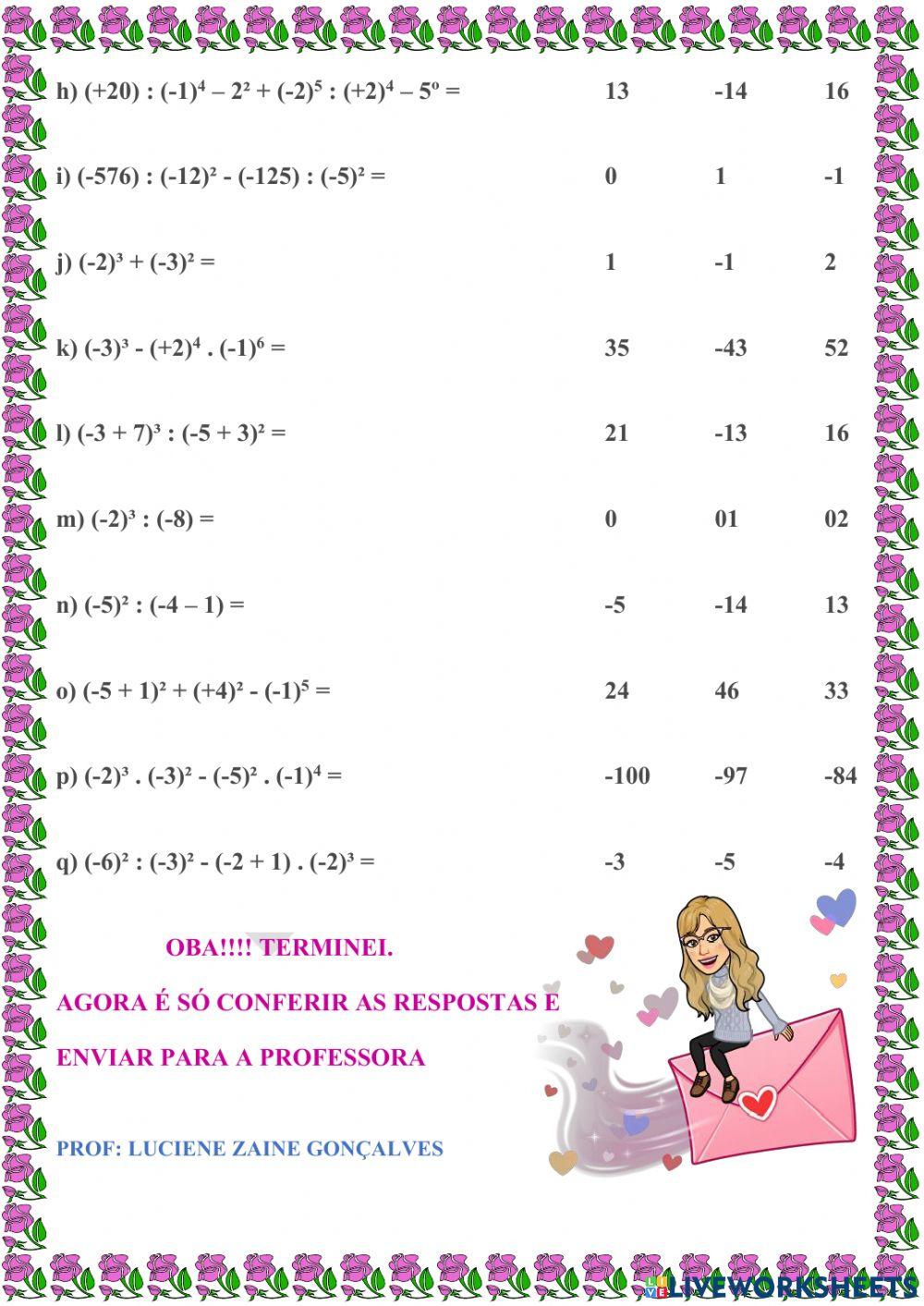 Potenciação com inteiros