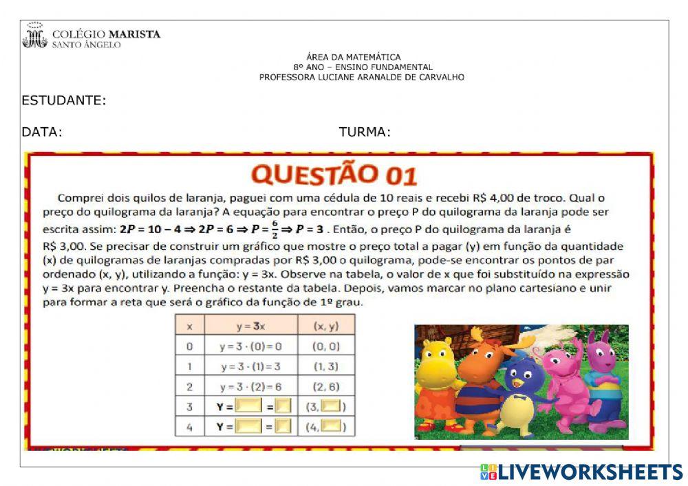Equação do 1º grau com 2 incógnitas