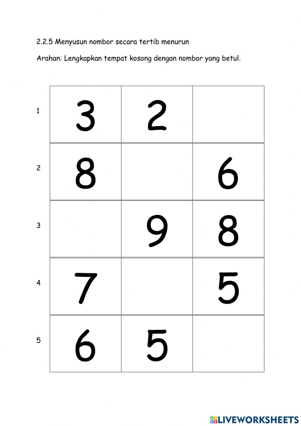 Nombor tertib menurun 1-10