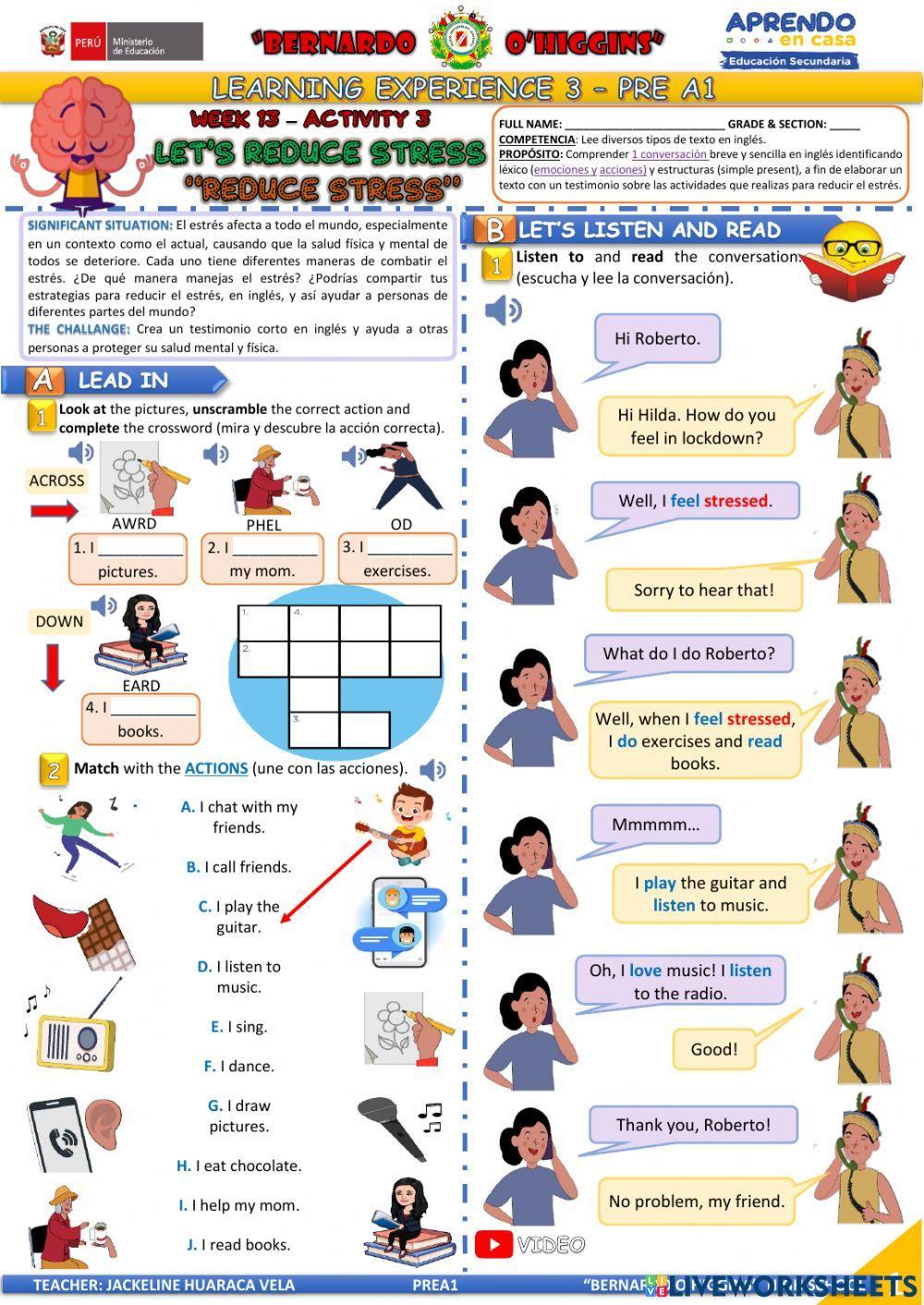  1° grado PRE A1 - EDA3 - activity 3 - Aprendo en casa