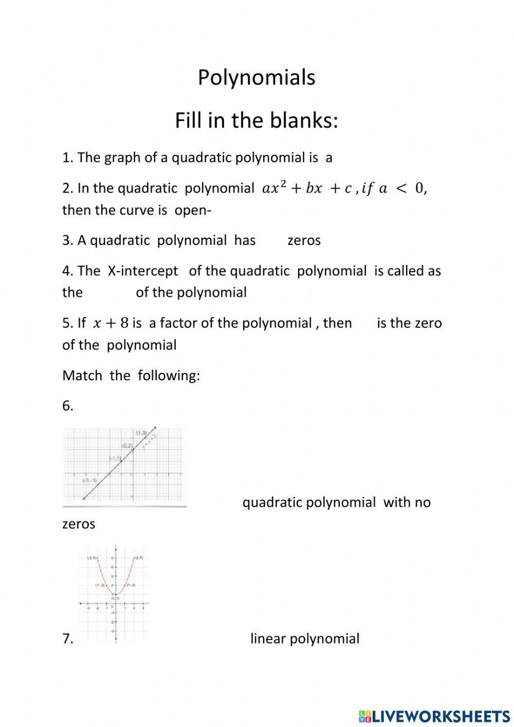 Polynomials worksheet