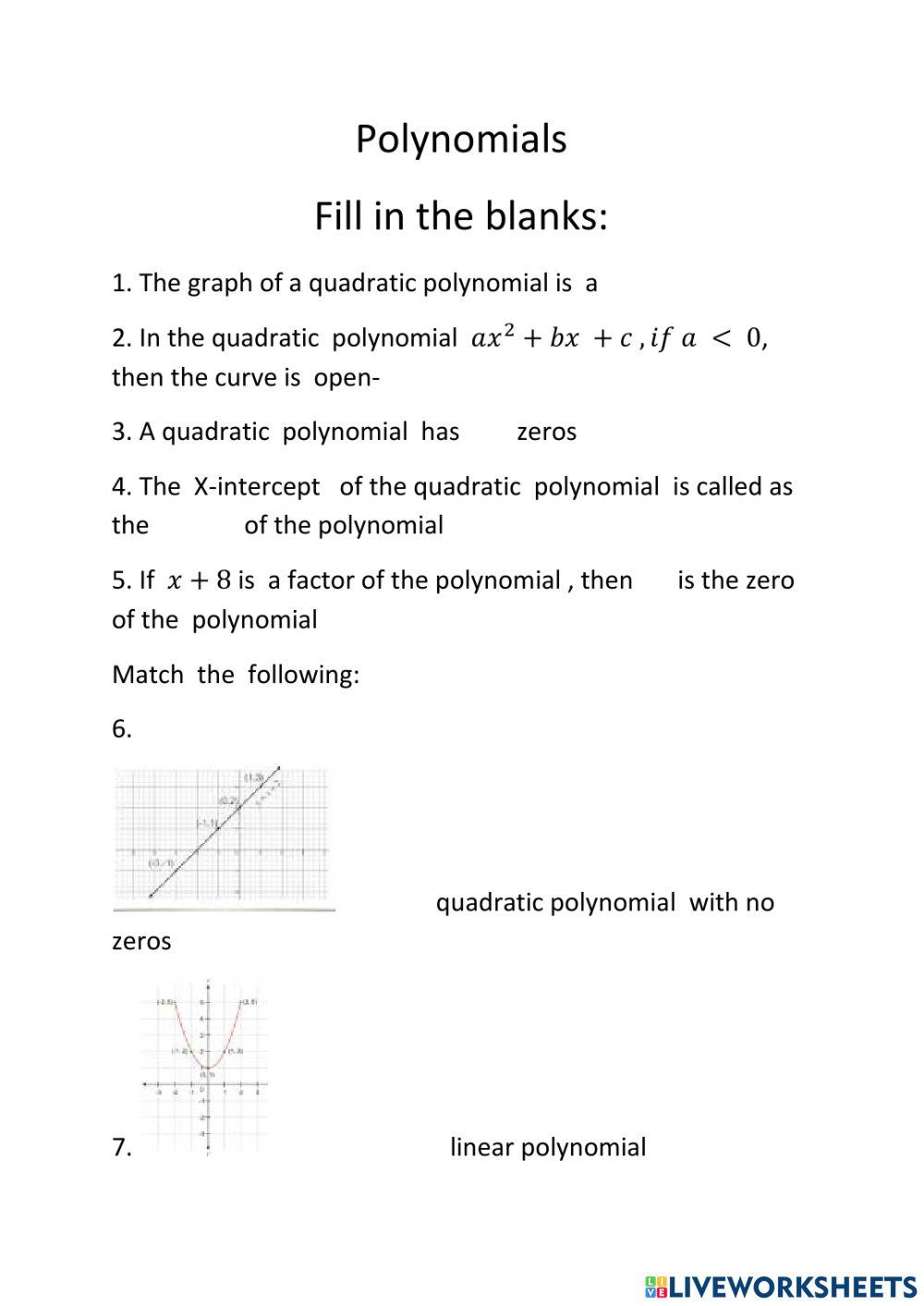 Polynomials worksheet 1089223