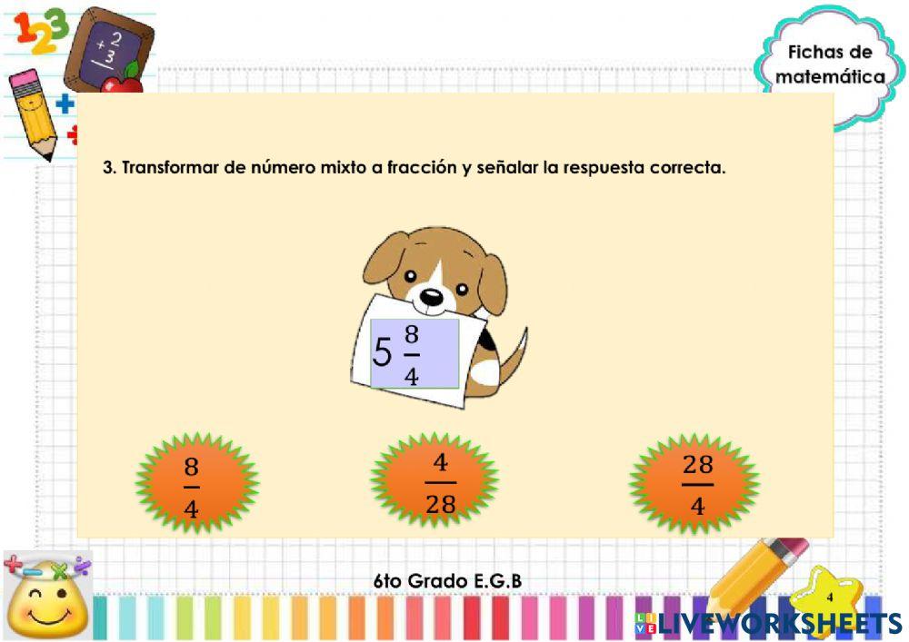 Fracciones impropias, números mixtos