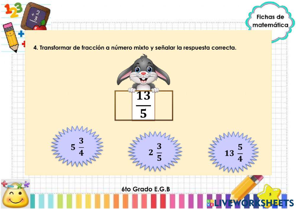 Fracciones impropias, números mixtos