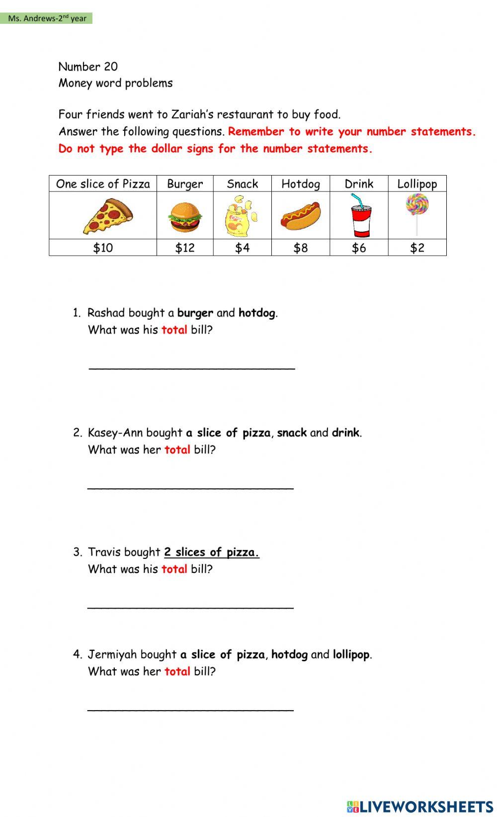 Number 20 Worksheet