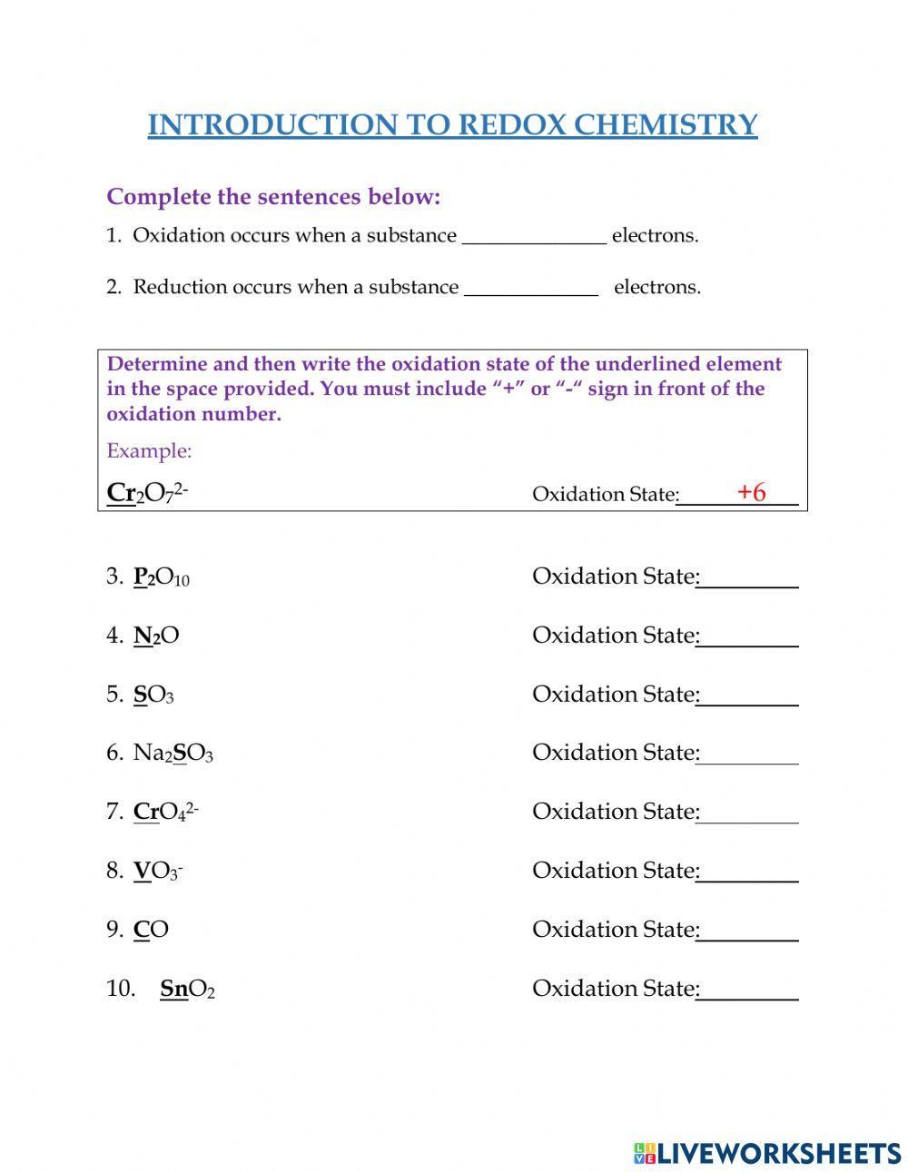 Intro to Redox (Oxidation Numbers)