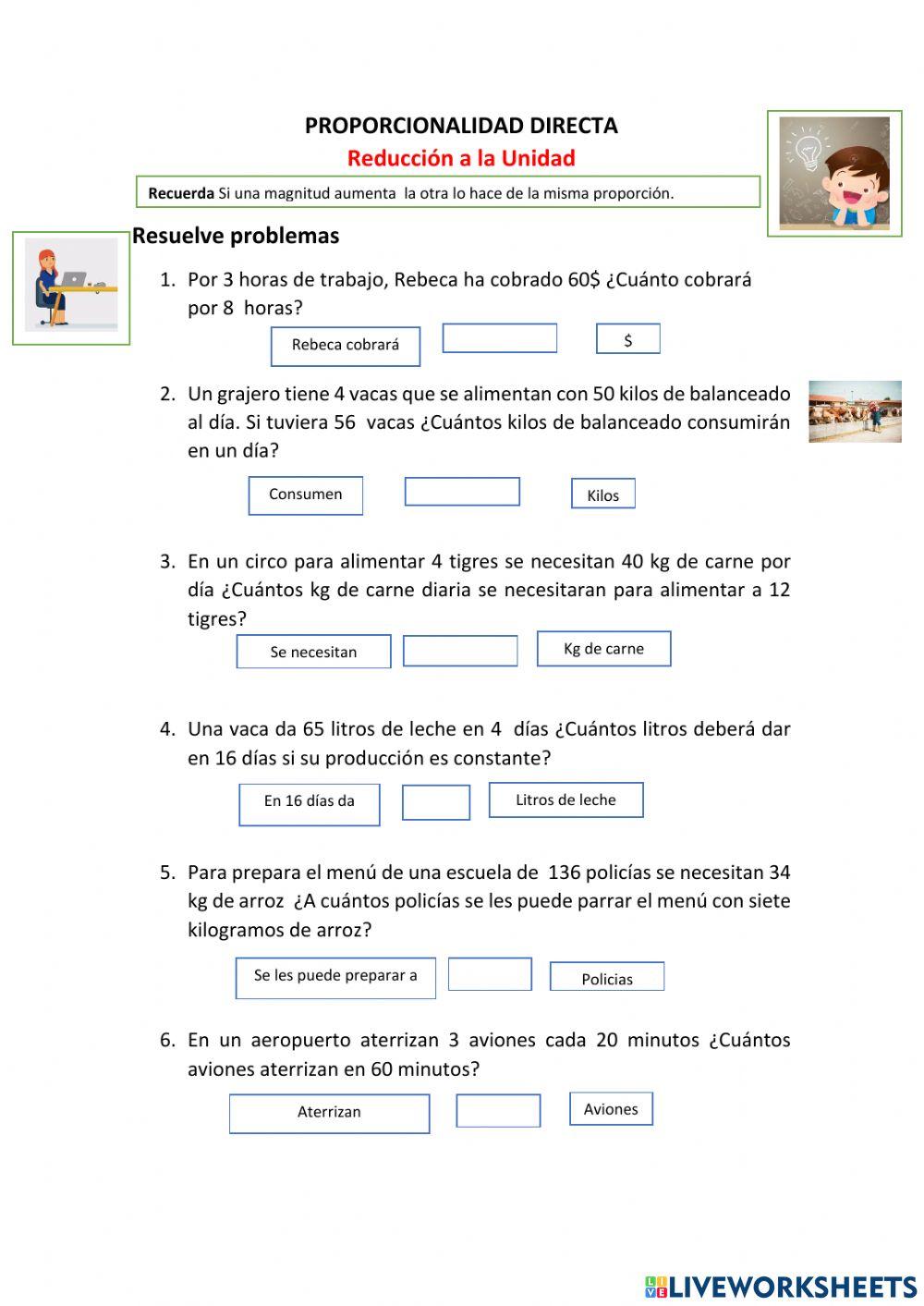 Proporcionalidad directa reducido a la unidaad