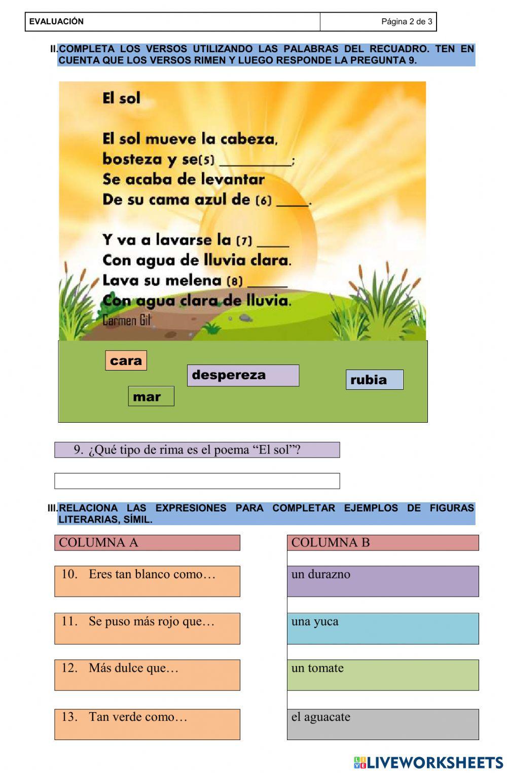 Actividad lúdica-Texto lírico-elementos del poema