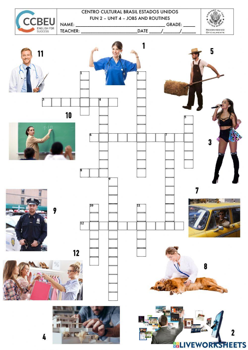 Unit 4 - jobs and routines - crossword