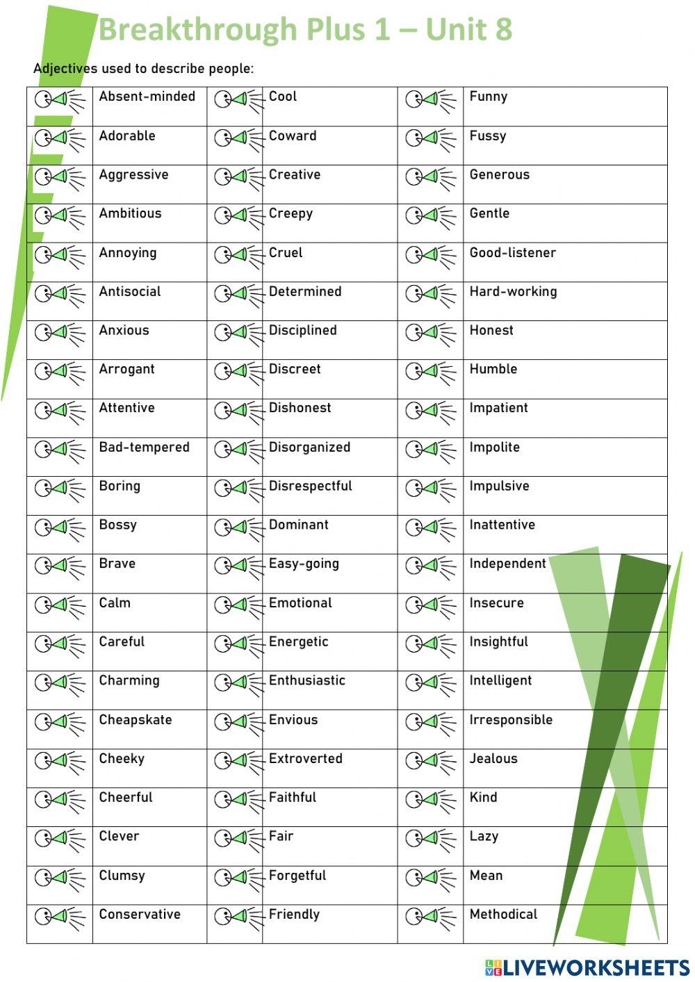 Adjectives to describe personality