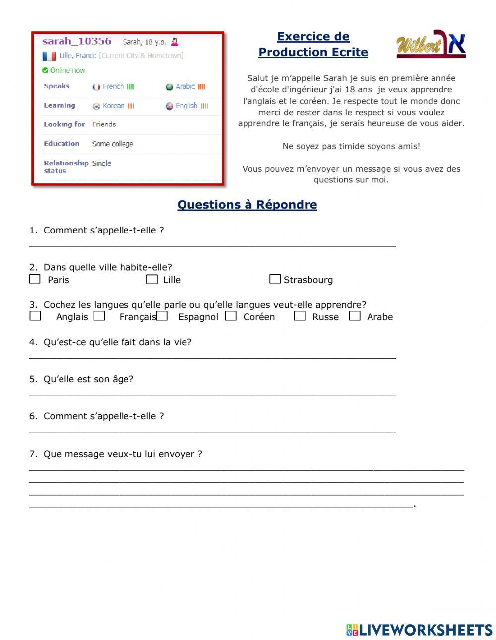 Exercise de Compréhension écrit