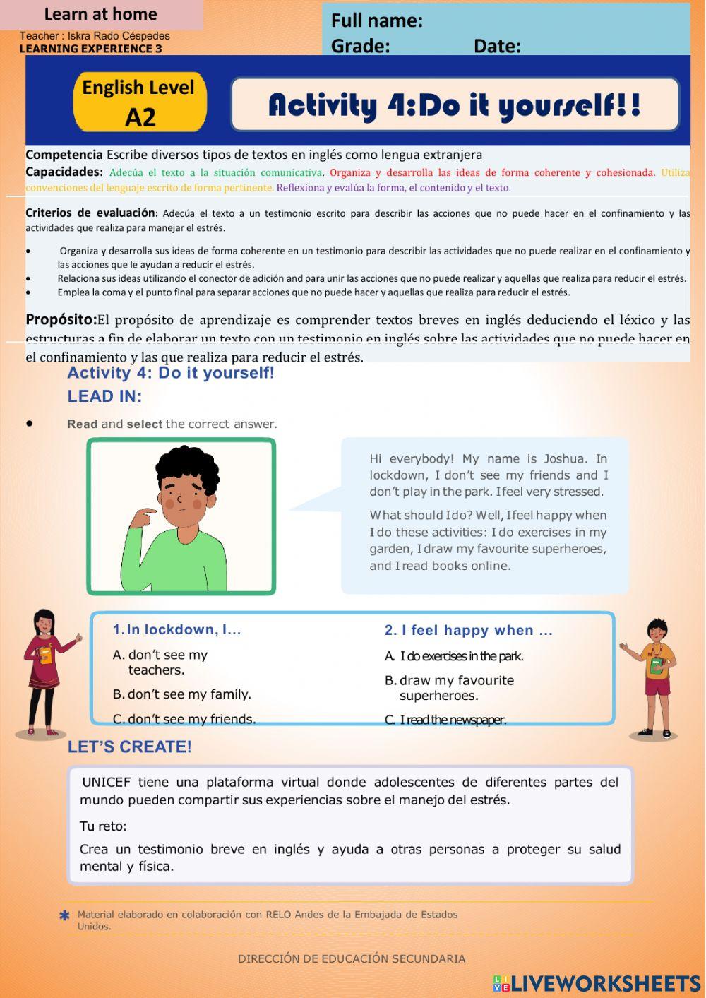 Let's Reduce stress- Do it yourself - A2 week 14