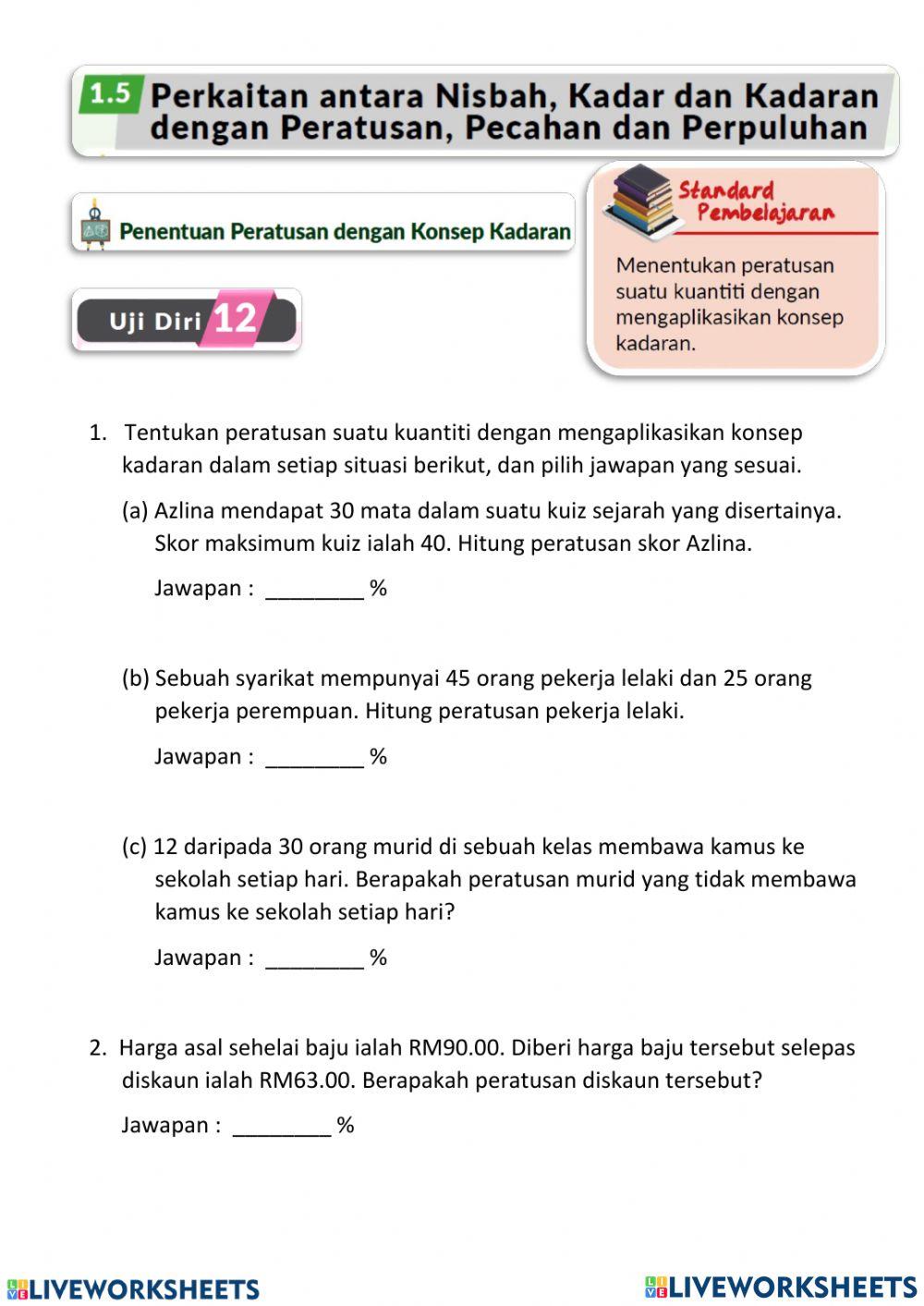 4.5 Perkaitan Nisbah, Kadar dan Kadaran dengan Peratusan, Pecahan dan Perpuluhan