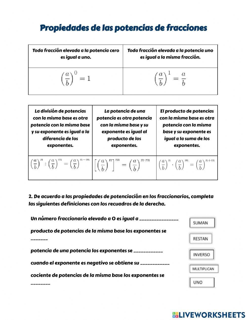 Potenciación fraccionarios