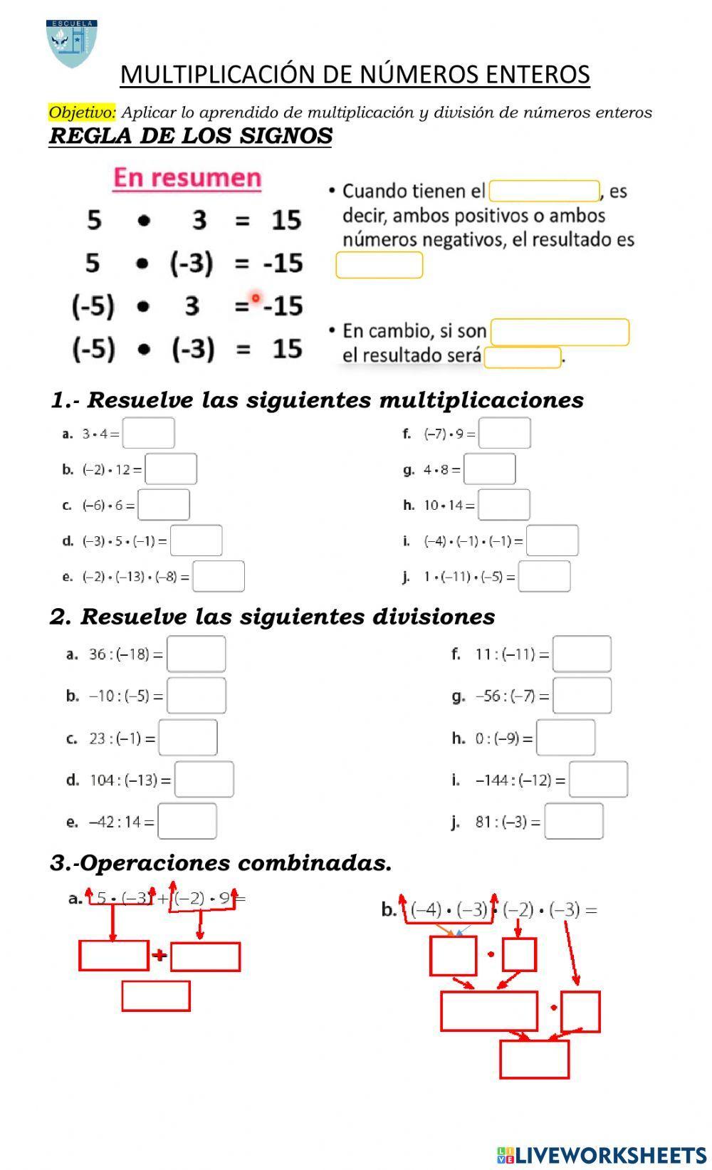 Multiplicación Números enteros