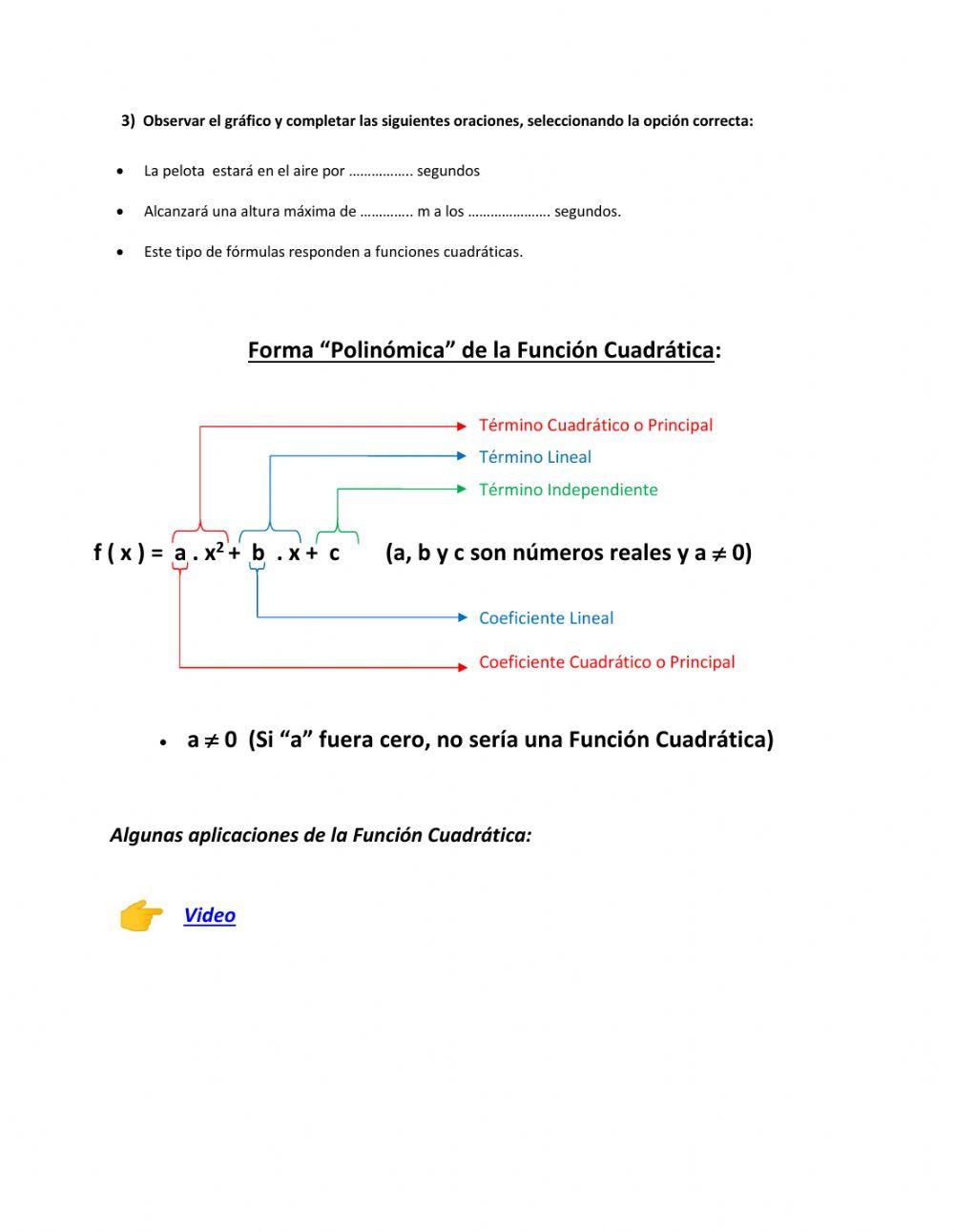 Función Cuadrática (Parte A) Análisis