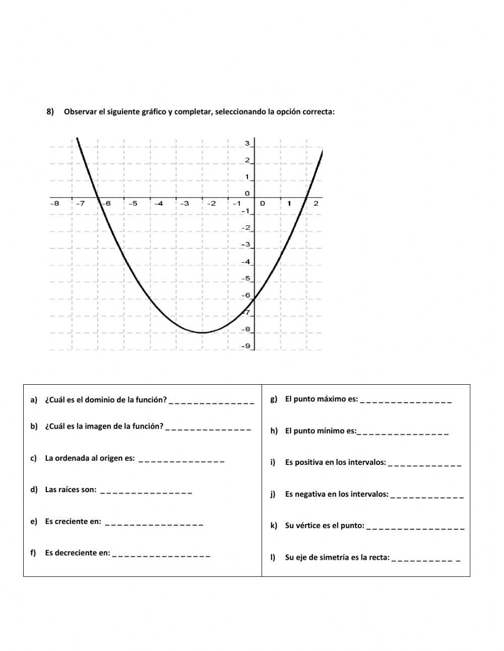 Función Cuadrática (Parte A) Análisis