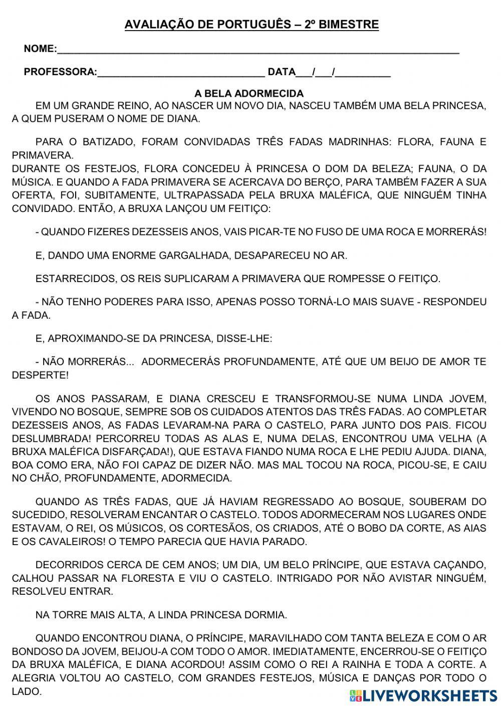 AVALIAÇÃO DE PORTUGUÊS