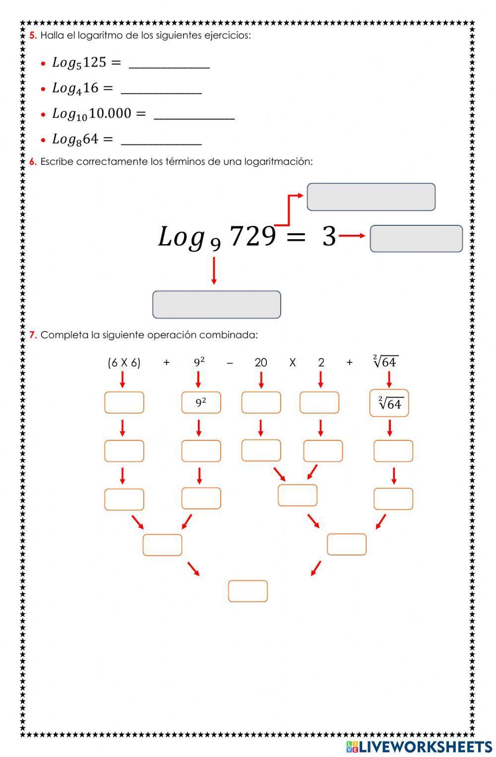 Potencia, raíz, logaritmo y operaciones combinadas