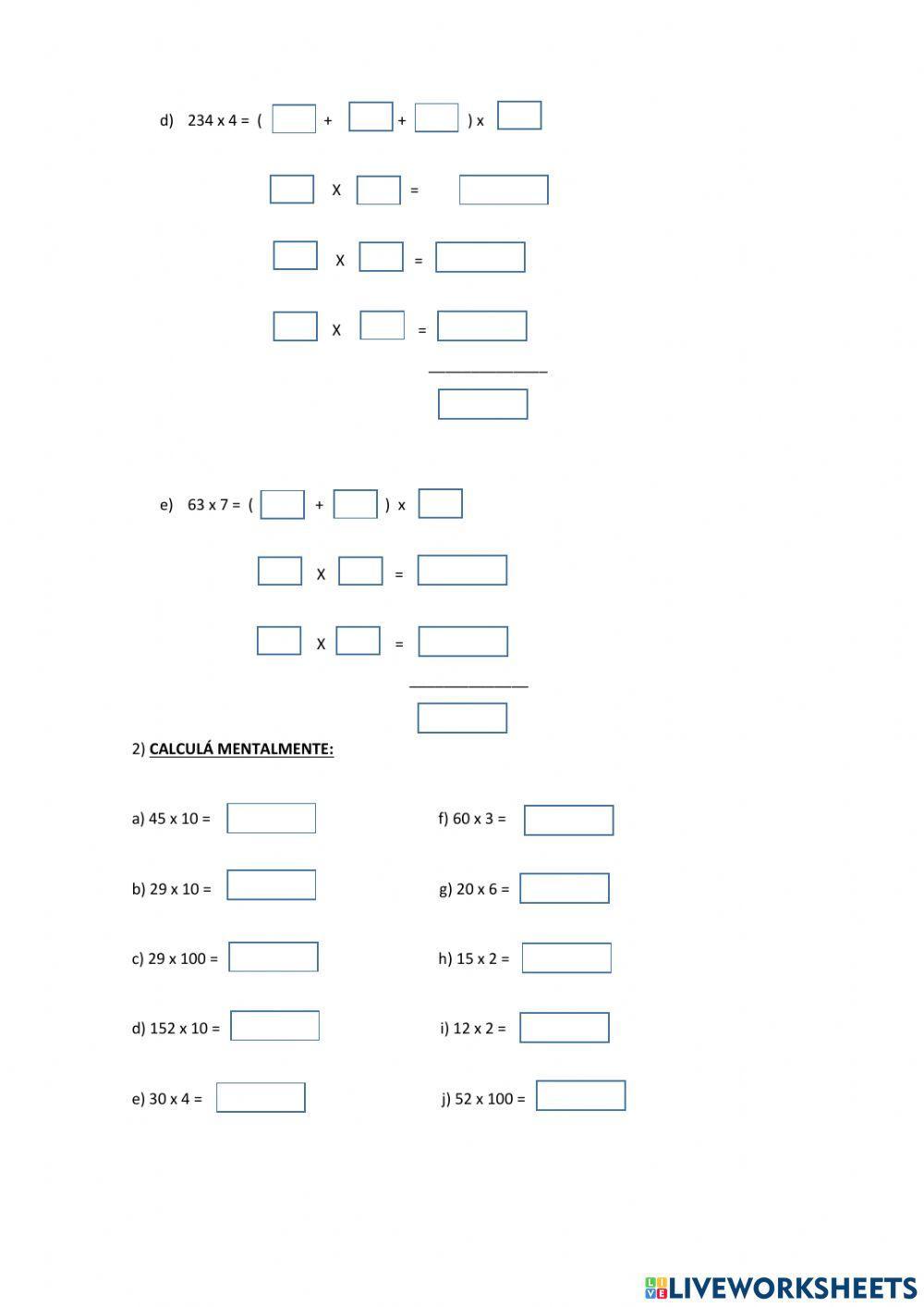Multiplicación usando propiedad distributiva