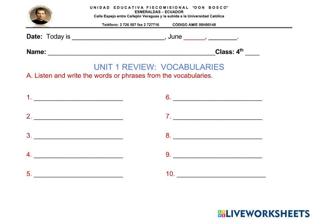 4th UNIT 1 REVIEW-LISTENING