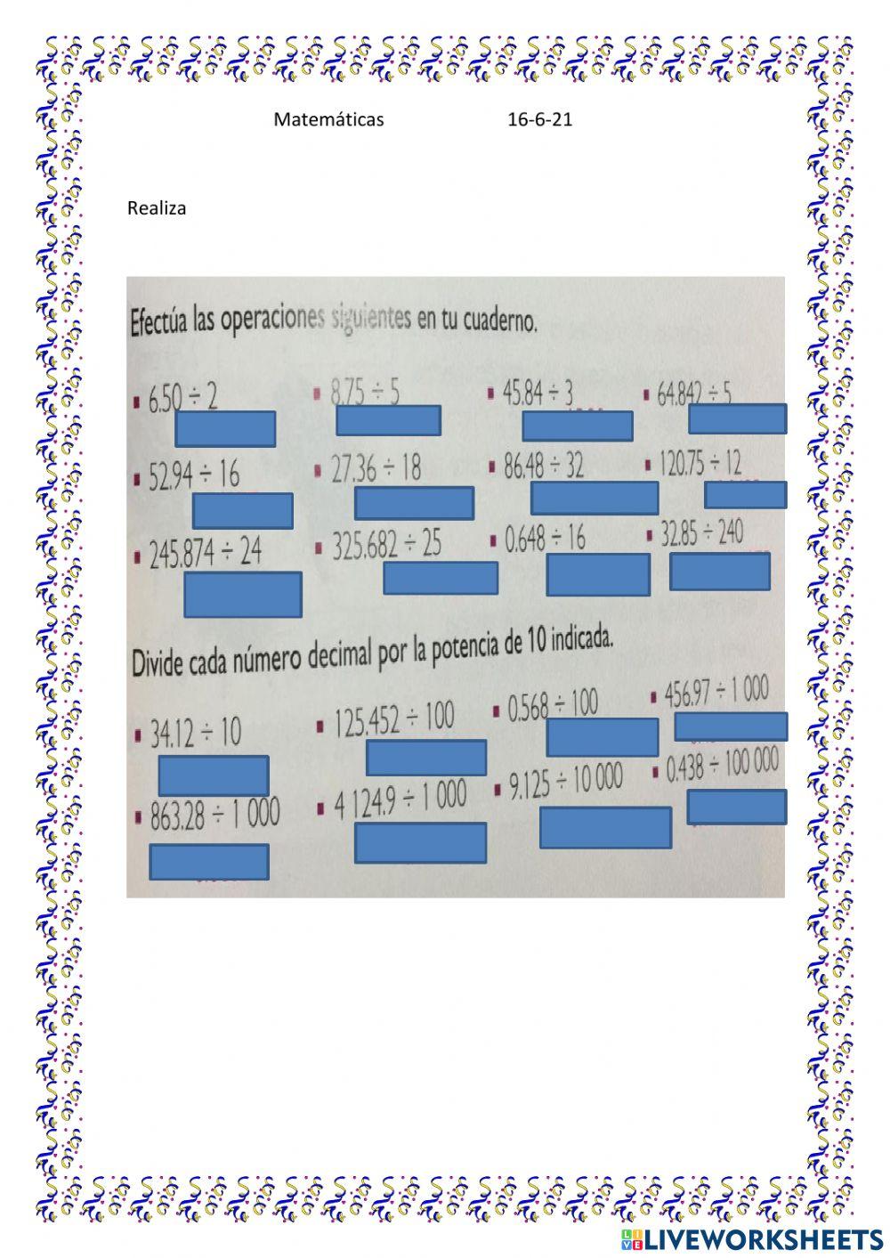 Division de números decimales