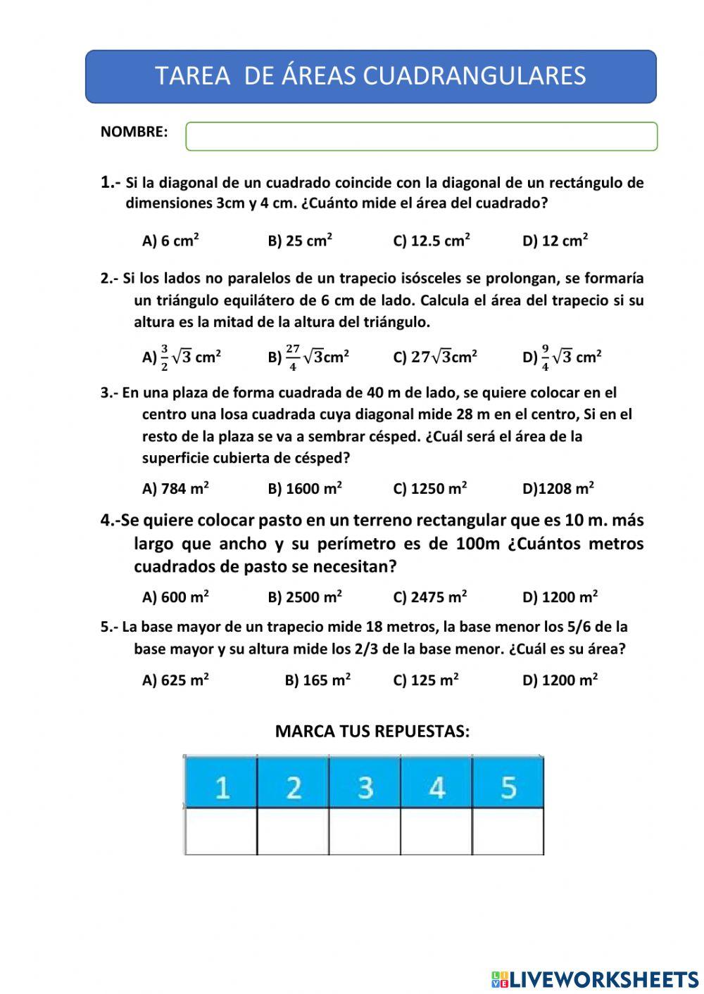Areas cuadrangulares