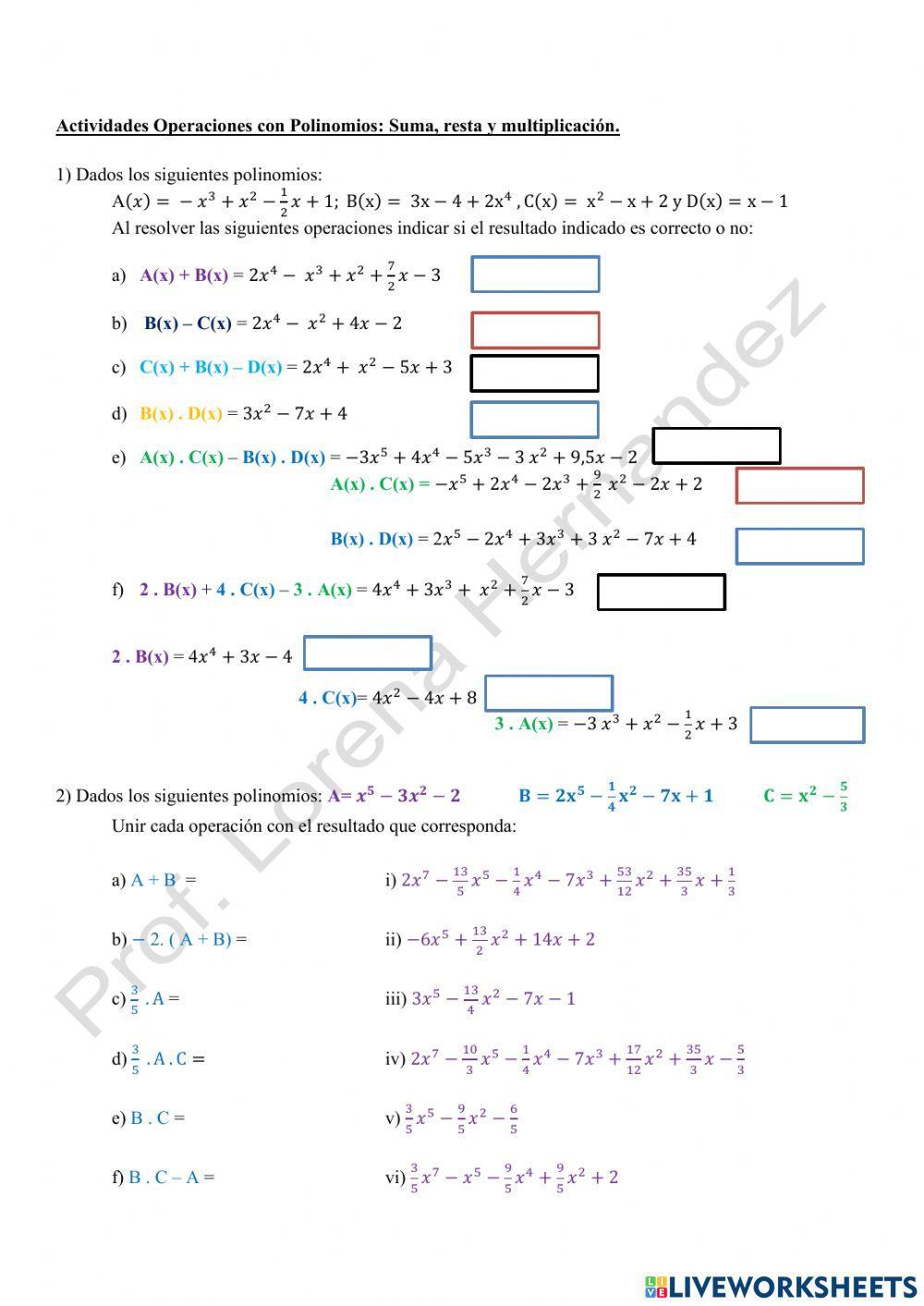 Operaciones con Polinomios: Suma, resta y multiplicación