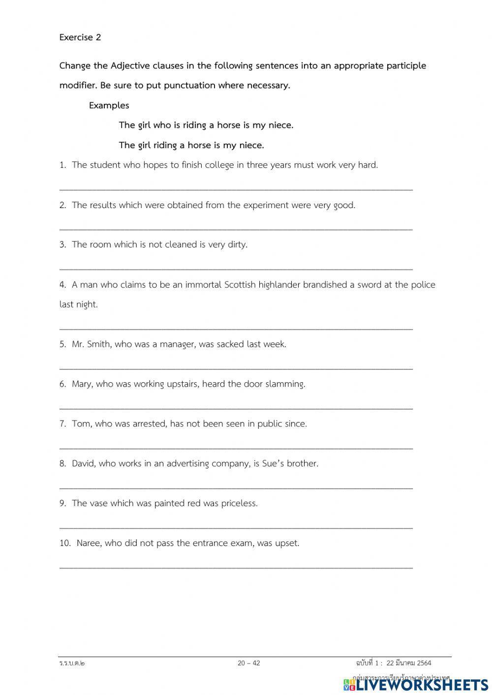 Pariciple Modifier : Exercise 2