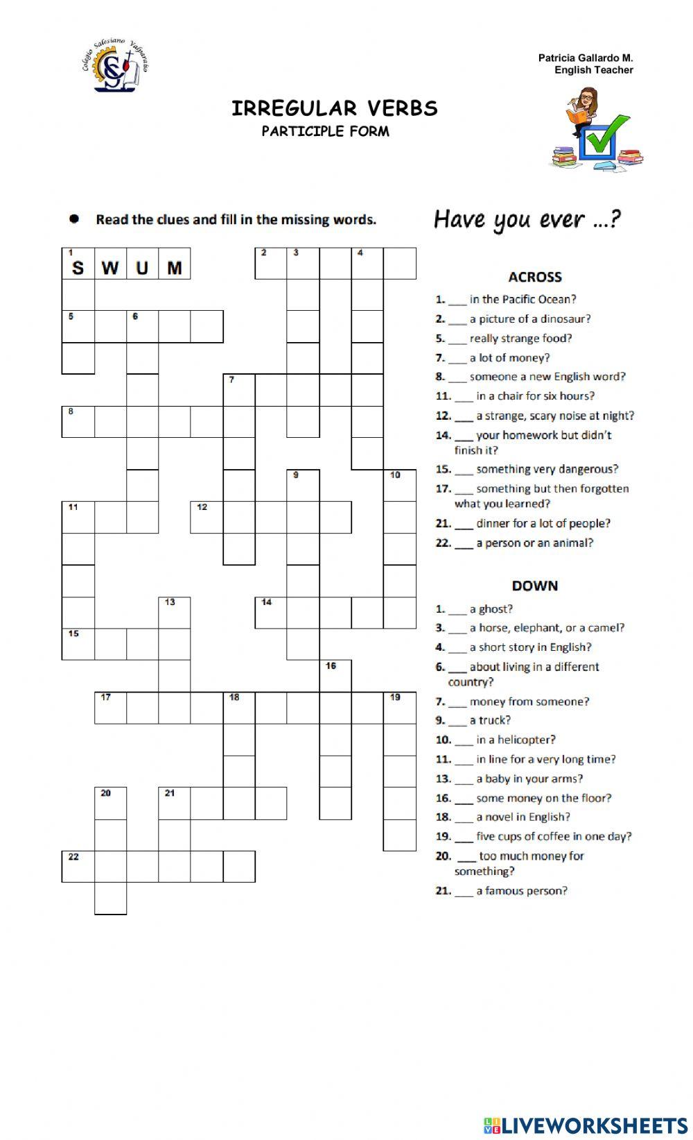 Worksheet Past Participle Crossword Patricia Gallardo