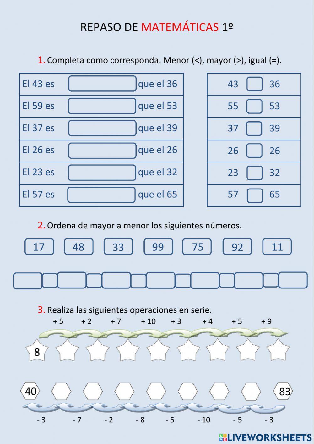 Repaso de matemáticas 1º