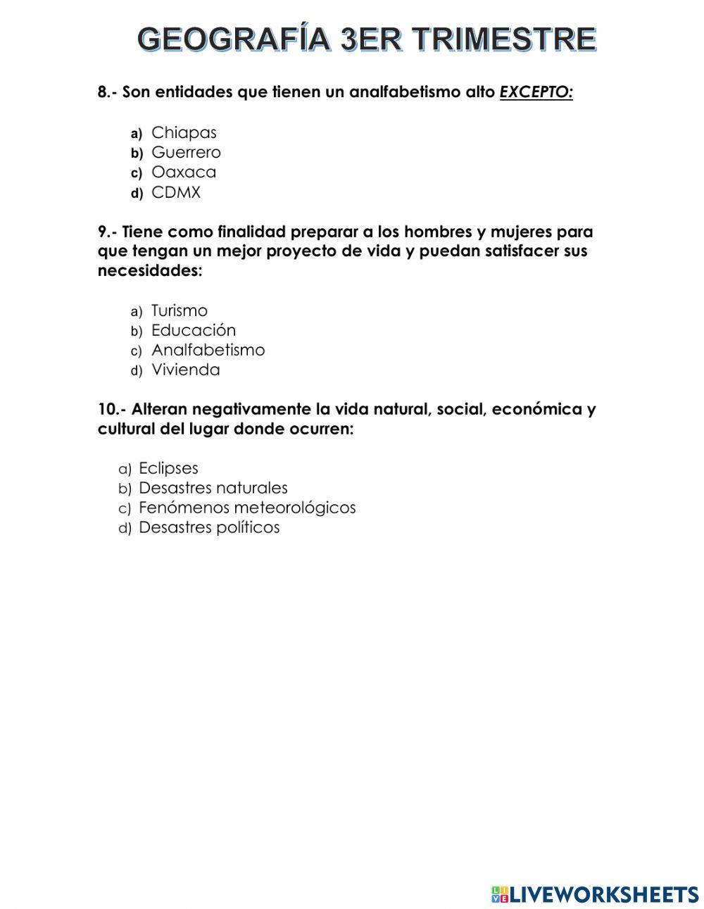 Evaluación tercer trimestre