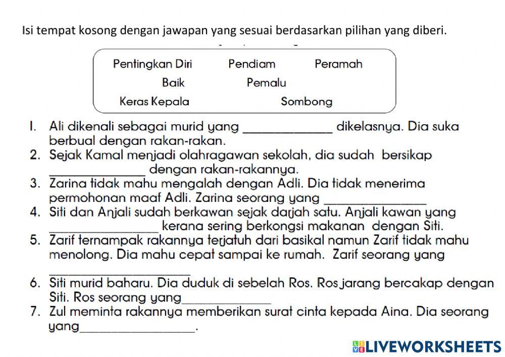 Sahsiah diri saya murid tahap 1