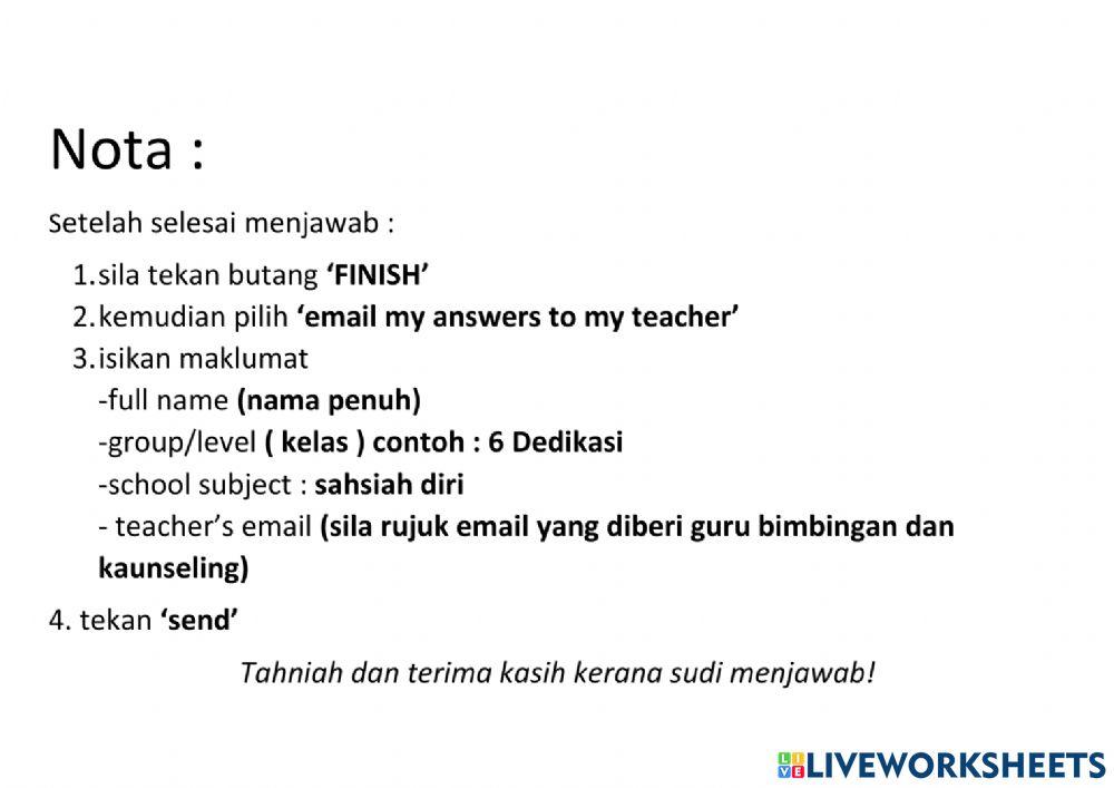Sahsiah diri saya murid tahap 1