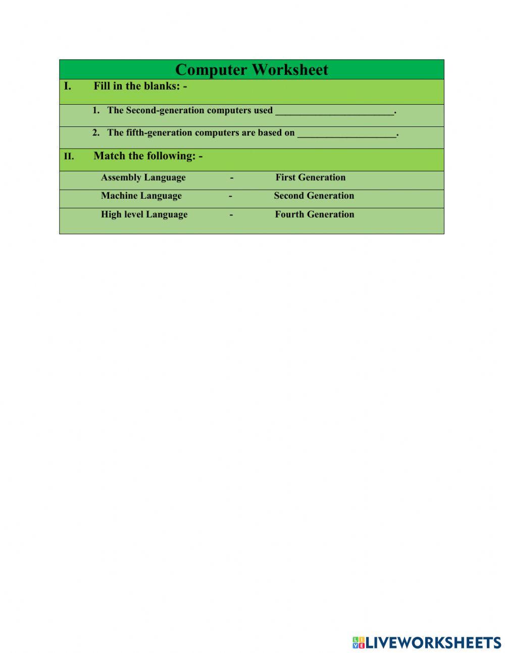 Class 5 Computer Worksheet 3095623 | Sinymol | Live