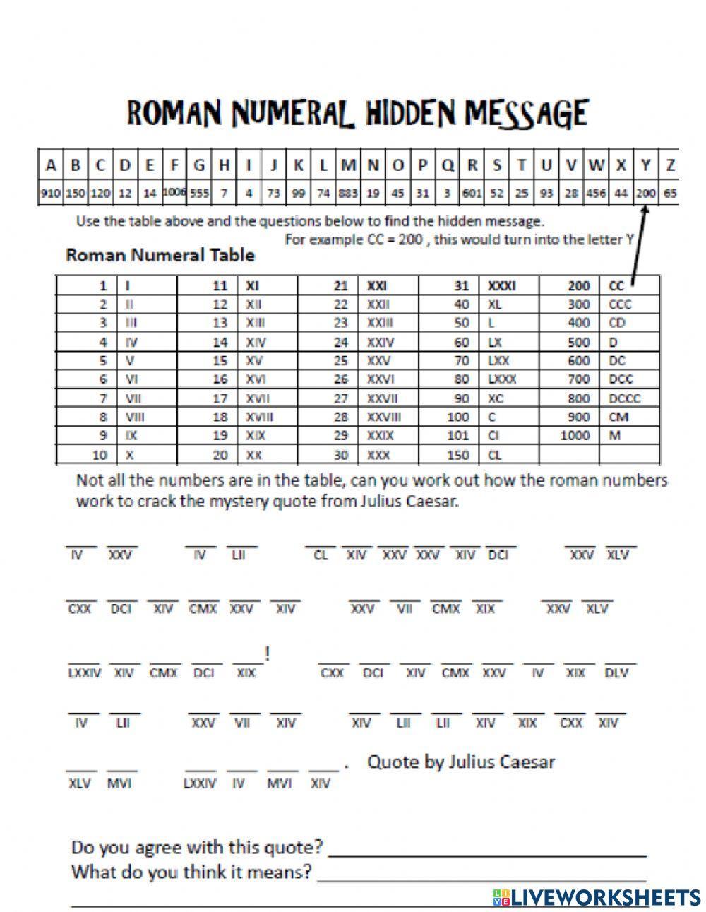 DIS Term 3 Week 10 WednesdaY Maths Roman Numerals