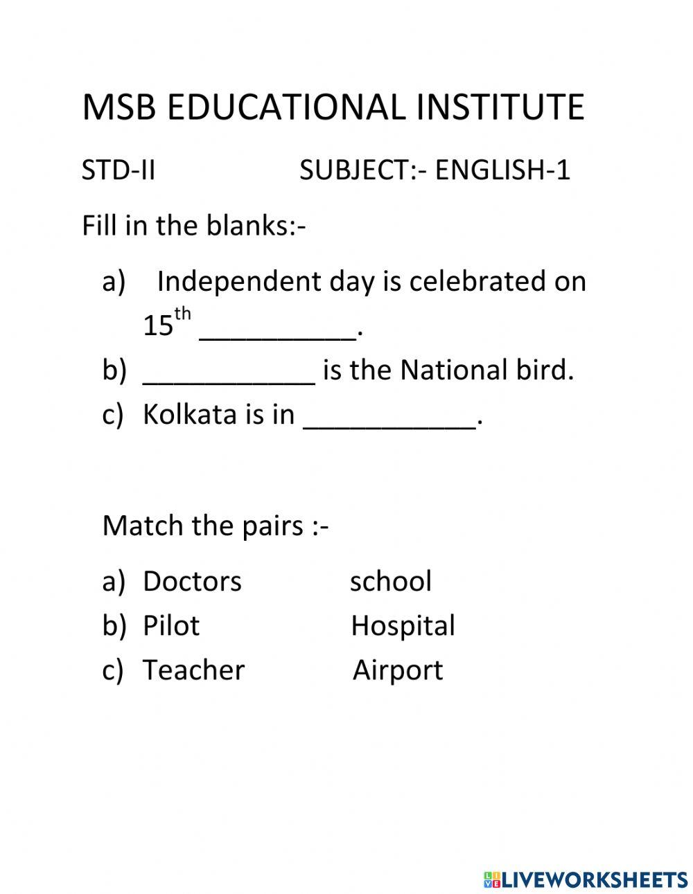 Uta live w.sh. msb indore worksheet | Live Worksheets