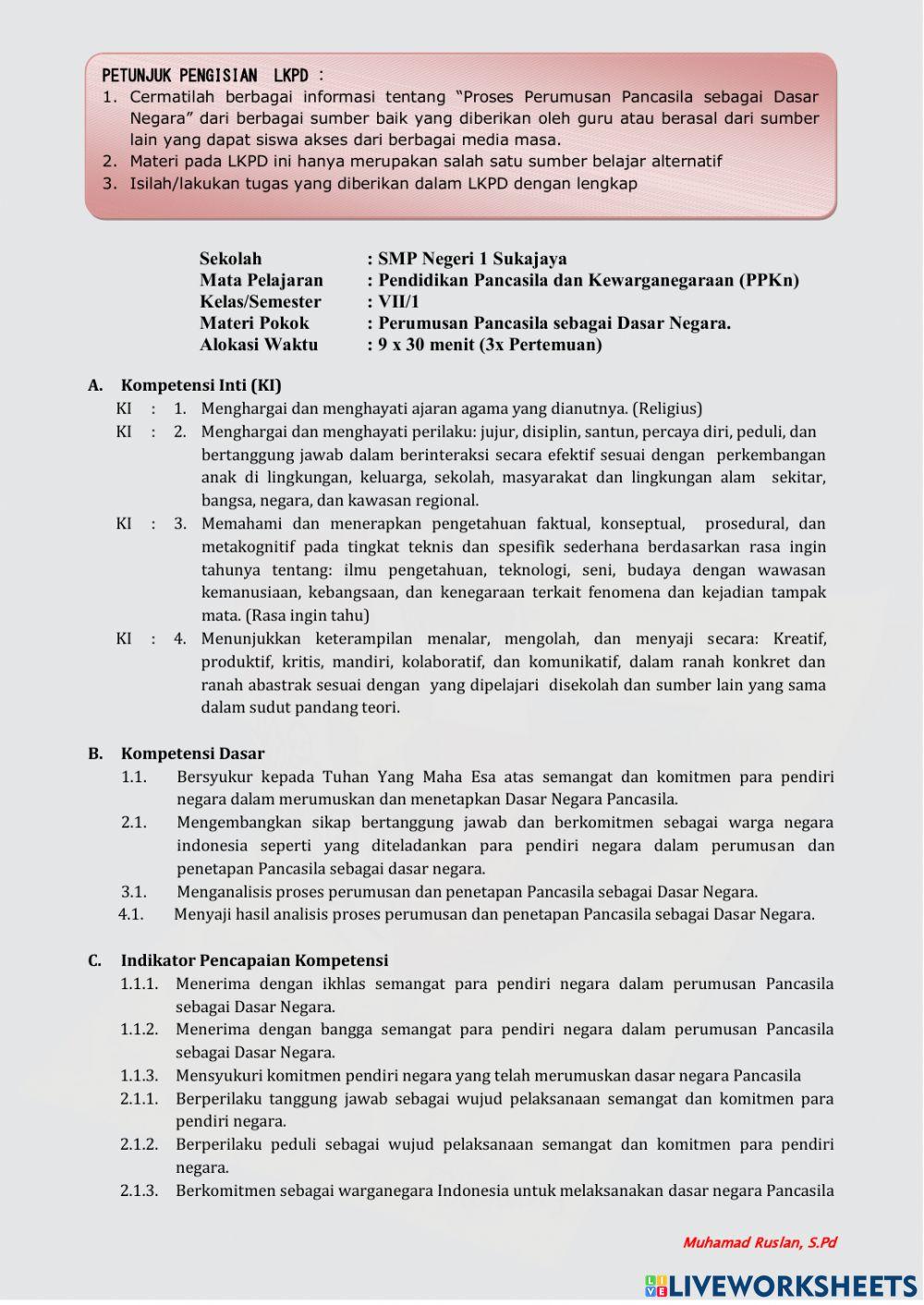 LKPD Perumusan Pancasila sbg Dasar Negara