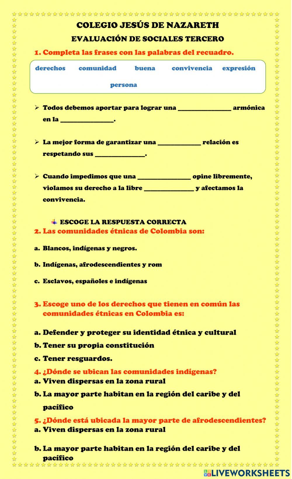 Evaluación 3° sociales II periodo